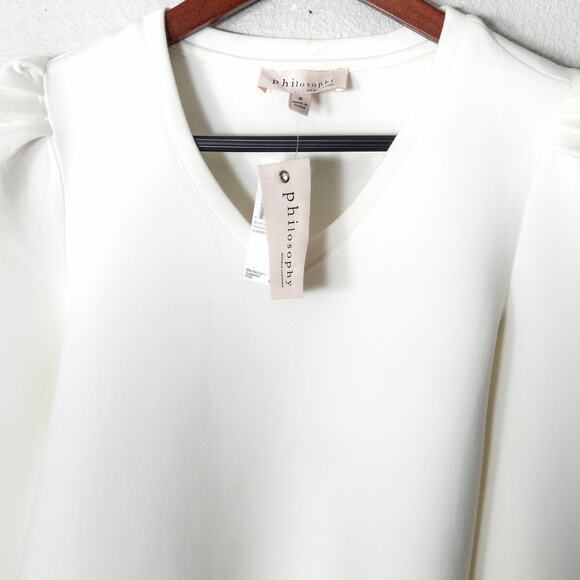 NEW Philosophy Women’s Top Small Modern Minimal Femme Puff Sleeve Neutral Soft - Picture 3 of 13
